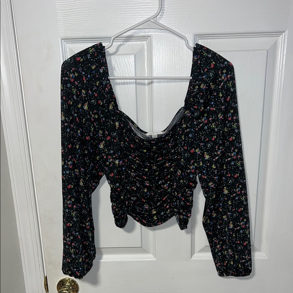 Abound Black Ruched Blouse with Sweetheart Neckline
